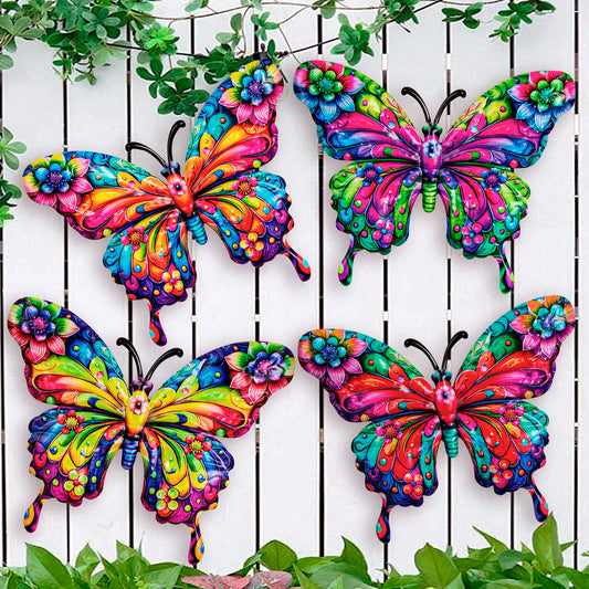 SUNREEK 4Pcs Metal Butterfly Wall Decor, 9 Inches Butterfly Outdoor Wall Art for Fence Garden Yard Room Patio Balcony Decorations