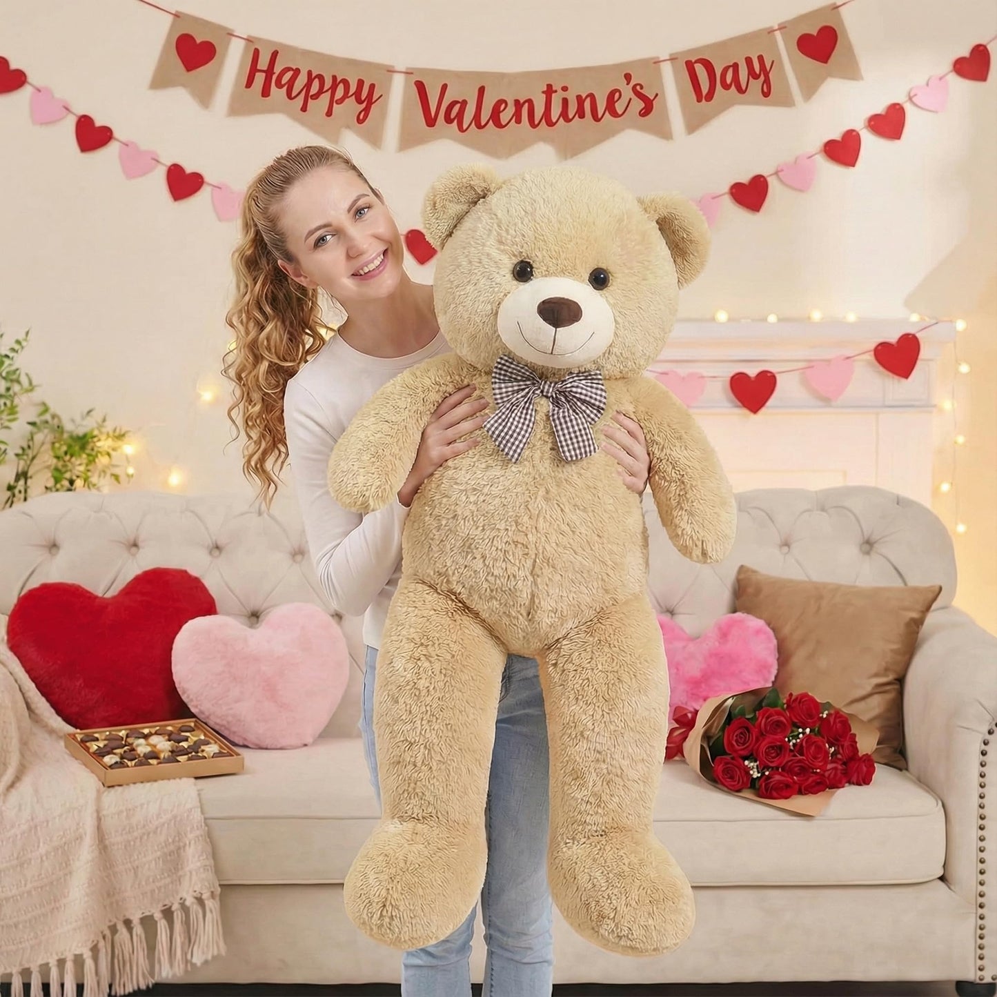 47 Inch Giant Brown Big Teddy Bear, Life Size Stuffed Animals, 4 Feet Light Brown Large Plush Toy for All Ages Kids, Girlfriend Boyfriend, Great Gift Idea for Birthday & Party Decorations