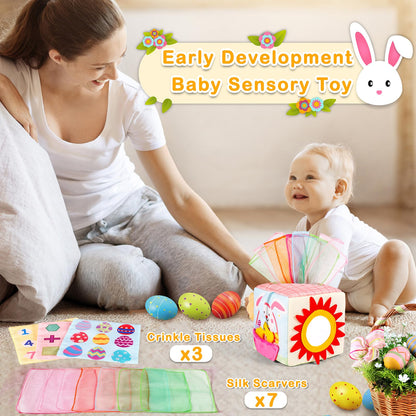Melonegg Easter Baby Toys Montessori Toys Baby Tissue Box Toy for Babies 3 6 9 Months, Easter Gifts, Easter Basket Stuffers for Babies