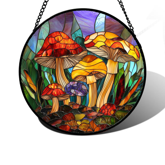 DASTOLL Stained Glass Window Hanging, Jungle Mushrooms Sun Catchers Diamond Glass Panel Hangings Plant Suncatcher Decor for Birthday for Women, Men, Wife, Aunt, and Mom 7.8 in