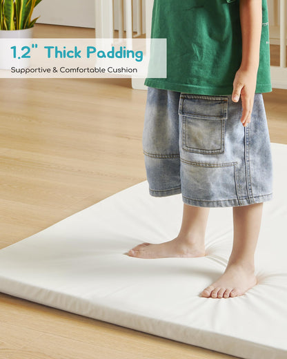 Attababy 70.9” x 59” Large Baby Mat for Floor, Hypoallergenic Vegan Leather Cover Foam Play Mat for Living Room, Easy to Wipe Clean & Waterproof, Thick Playmat for Infants and Toddlers