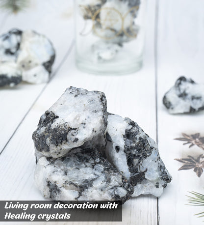Crocon® 1LB Rainbow Moonstone Rough Bulk Rocks Natural Stone Raw Gemstone Crystals and Stones Tumbling Cabbing Polishing Spiritual Gifts Gem Mining Chakra Balancing Reiki Healing Home Office Décor