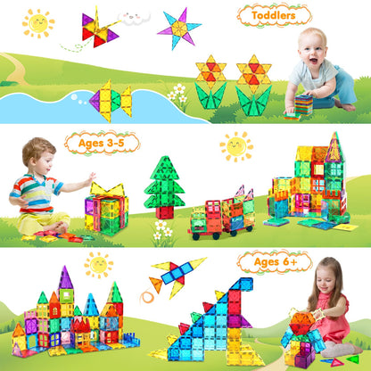 NVHH 100PCS Magnetic Tiles Blocks for Kids Ages 3-5 4-8,STEM Learning Educational Preschool Magnet Building Toys for Toddlers,Christmas Birthday Gifts Toys for 3 4 5 6 7 8+ Year Old Boys Girls