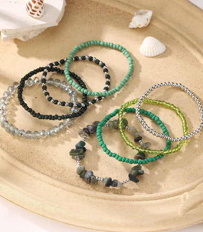Noessla Boho Beaded Bracelets for Women Stackable Irregular Natural Stone Bead Stretch Bracelet Set 8PCS Costume Jewelry Gifts for Her(Green)