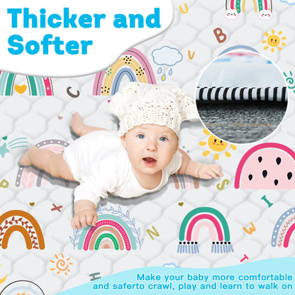 Baby Play Mat，Thick Soft 50" X 50" Playpen mat, Non-Slip and Machine Washable Baby Play Mats for Floor ，Crawling Mat for Babies, Toddlers & Infants to Play and Learn (Rainbow)