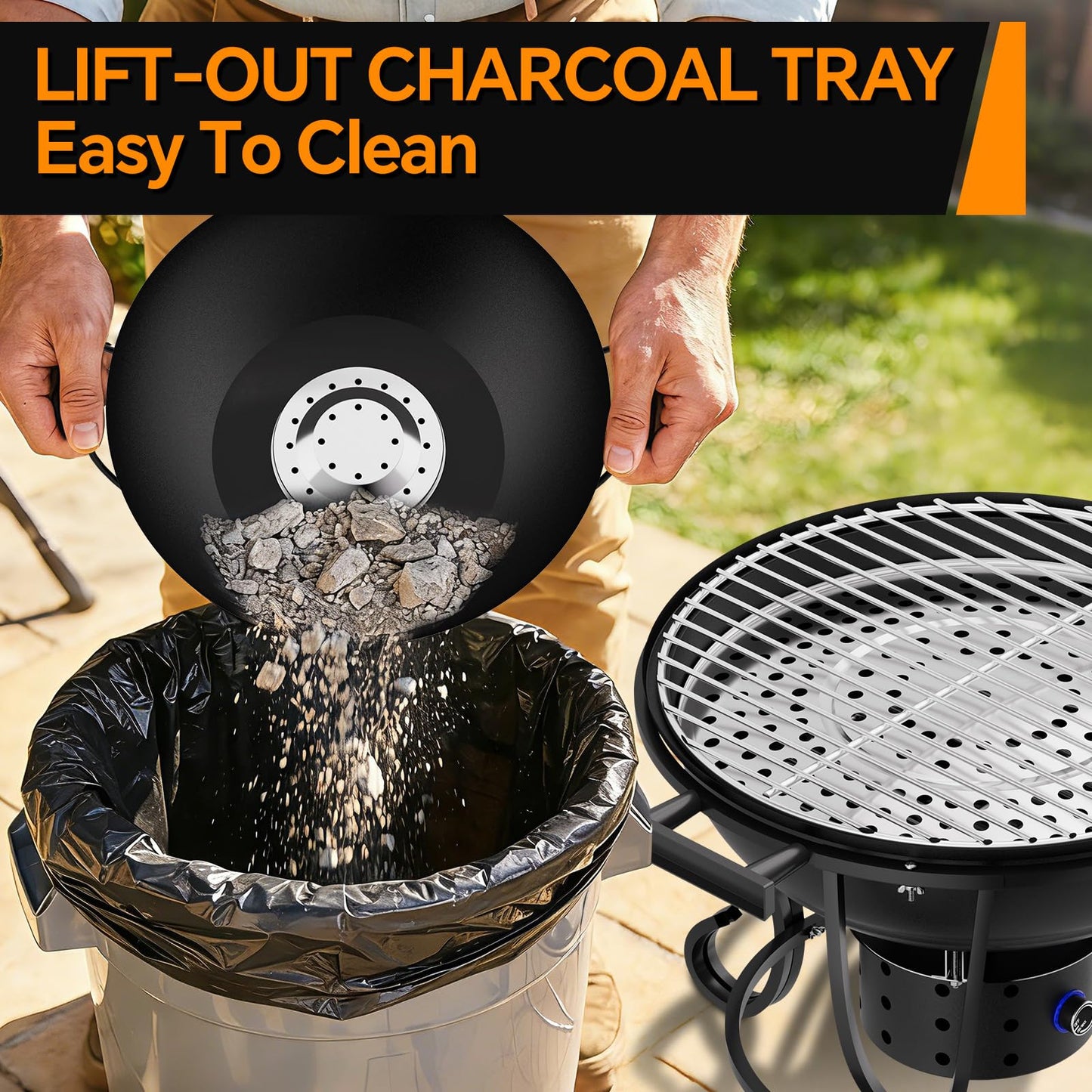 Portable Charcoal Grill with Fan-Assisted Airflow, 17-Inch Small Kettle BBQ Grill, Built-In Thermometer, Lift-Out Charcoal Tray for Camping, Tailgating, Patio, Backyard
