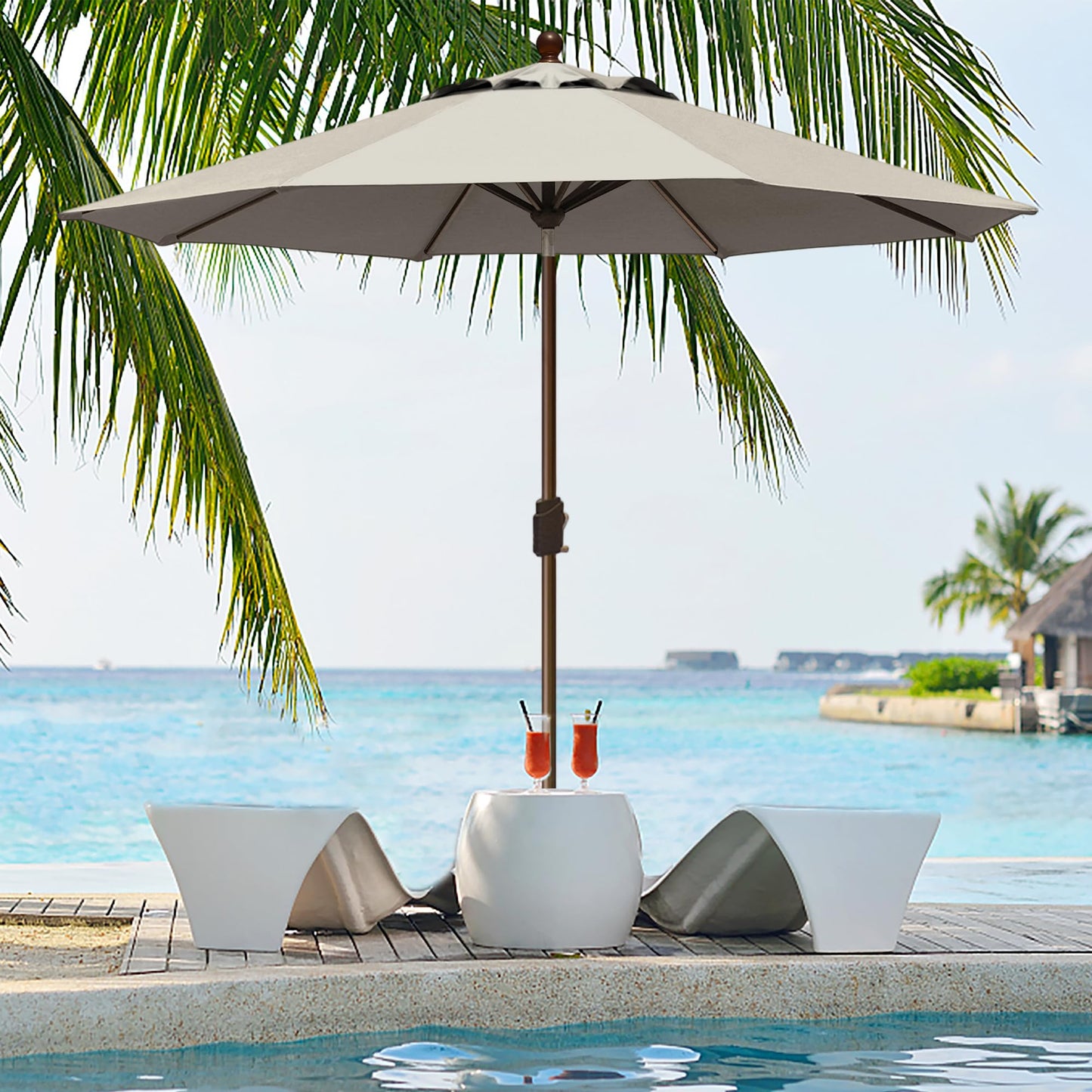 EliteShade USA 10-Year-Non-Fading 9Ft Market Patio Umbrella, UPF 50+ UV Protection Performance Sun Umbrella, Heavy Duty Commercial Grade Outdoor Table Umbrella with Crank & Tilt, Windproof Vented Top for Garden, Pool, Deck and Outdoor Playsets, Antique Be