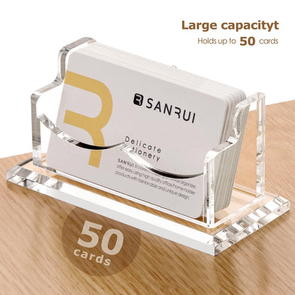 SANRUI Acrylic Business Card Holder for Desk,Clear Horizontal Name Card Stand for Women and Men, Desktop Organizer Display for Office Home Exhibition - 2 Pack 120 Card Capacity