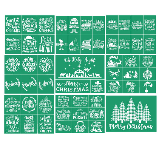 JAJADO Reusable Adhesive Christmas Silk Screen Transfers 9 Pcs, Silk Screen Stencils Xmas Winter Holiday Screen Print Stencils for Painting on Wood, T-Shirt, Mug, Window, DIY Christmas Home Decor