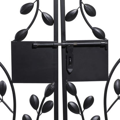 Deco 79 Metal Indoor Outdoor Scrollwork Arched Gate Garden Arbor with Vines and Latch Lock Closure, 70" x 15" x 65", Black