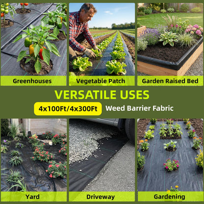Rohuis 4ft x 100ft Weed Barrier Landscape Fabric, Heavy Duty Woven Ground Cover for Garden, Weed Control Mat for Gardening Driveway Landscaping, Weed Blocker Cloth with 20 U-Shaped Securing Pegs