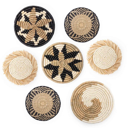 Hanging Woven Wall Basket Set - 7 Unique Handcrafted Seagrass Baskets for Boho, Farmhouse & Rustic Wall Decor, Table Settings & More - Ready to Hang with Nails & Marking Pencil Included