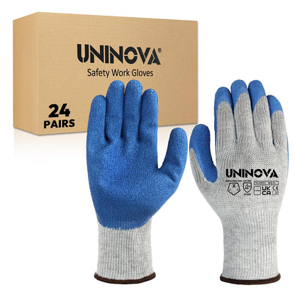 UNINOVA Work Gloves, Crinkle Rubber Latex Palm Coating, Safety Work Gloves with Grip, Non-slip Bulk for Men Women, Construction Warehouse General Handling(X-Large,24Pairs)