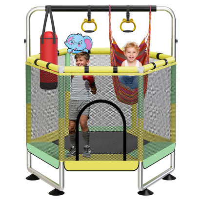 60" Trampoline for Kids, Upgrade Full Anti-Rust 440lbs Indoor Outdoor Toddler Trampoline with Net, Adjustable Trampolines with Anti-Rollover Bottom, Birthday Gifts for Boys & Girls