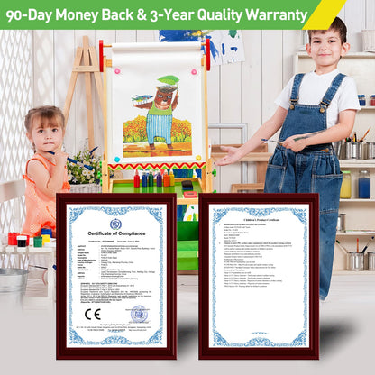 FUNLIO Anti-Warping Kids Art Easel, 3 Height Adjustable for Kids Aged 2-8, All-in-One Toddler Easel with Paper Roll & Erasable Frame, Standing Easel with Magnetic Chalkboard/Whiteboard (Green)