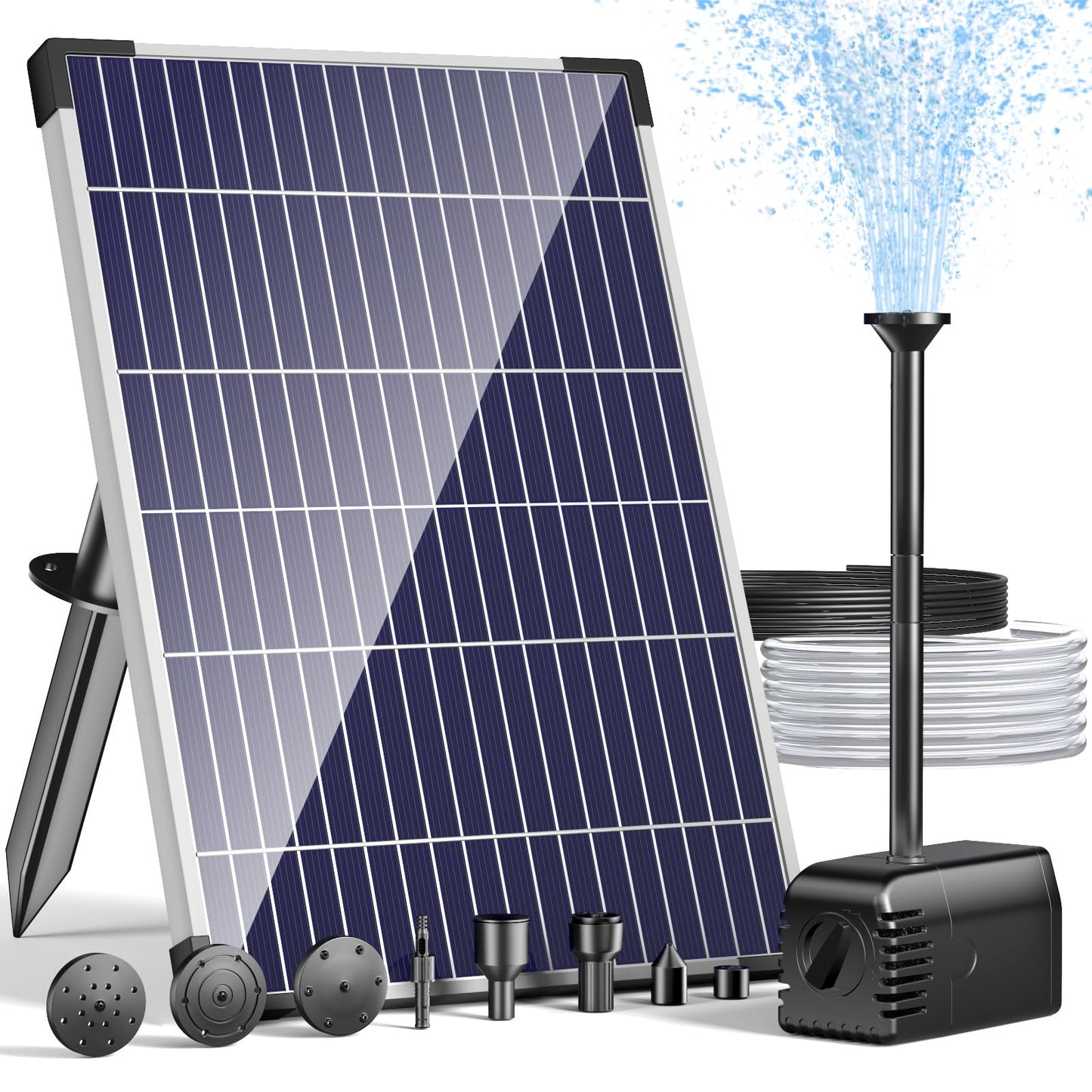 POPOSOAP Solar Water Fountain Pump, 12W Solar Water Pump with Dry Run, Solar Powered Water Pump with Clear Tubing & 17Ft Cord Length for Ponds, Fish Tank, Garden, Waterfall, Hydroponics