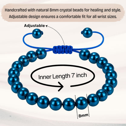 Amazing Gemstone Blue Hematite Bracelet for Women Men's Gifts - Protection Healing Crystal Bracelet - 8mm Gemstone Beaded Adjustable Bracelet Pulseras Para Hombres Mujer Stocking Stuffers
