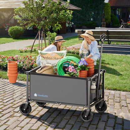 HOMBETTA 29.3" Collapsible Wagon Cart, 150L Heavy Duty Folding Utility Wagon with Wheels, 360 lbs Load, Portable Rolling Cart for Garden, Shopping, Sports, Camping, Darkgray