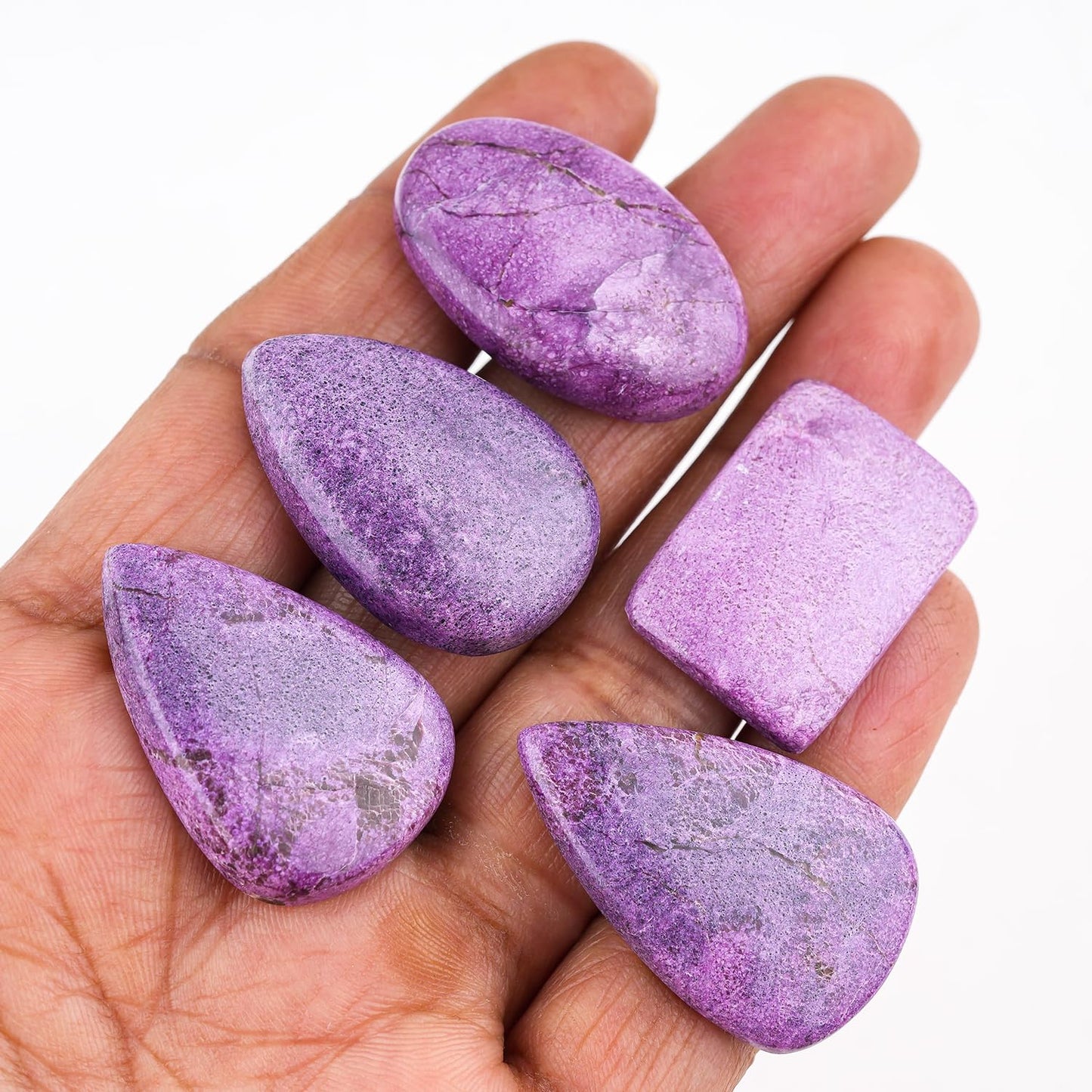 CRYSTALINES 5pcs, Natural Purple Stichtite Gemstone, Bulk Flatback Cabochon Stone, Polished Loose Supplies for Jewelry Making, Wicca & Reiki Healing Crystals, Wire Wrapping, Gem Collection
