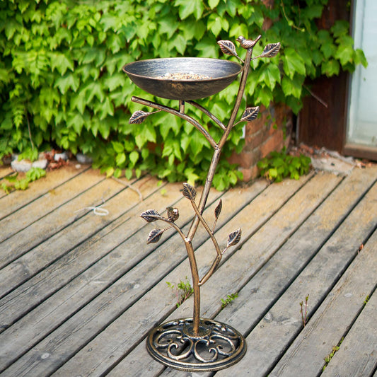 HOUYANG Diam 11.4" W x 31" H Cast Iron Pedestal Bird Bath, Bird Baths for Outdoors,Vintage Metal Bird Bath Garden Yard Decoration