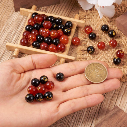 52Pcs 10mm Natural Agate Gemstone Beads A~Z Letter Beads Black Red Agate Stone Bead Natural Round Gemstone Alphabet Bead for DIY Name Bracelet Jewelry Making