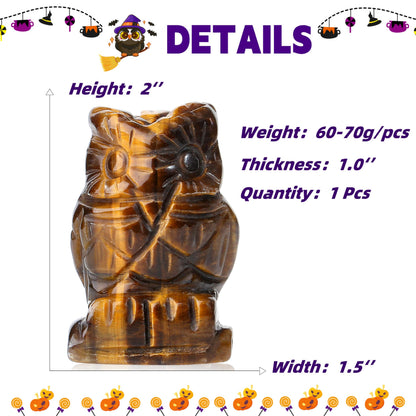 YATOJUZI 2” Owl Decors Natural Tiger's Eye Crystals Stones Cute Decor Polished Hand-Carved Sculpture Statue Figurines Gemstone Home Office Desk Decoration Reiki Energy Gifts