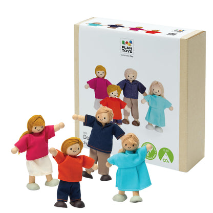 PlanToys® Family Wooden Dollhouse Figurine Set | 4 Poseable 1:12 Scale Mini Dolls (Parents & Kids) | Dollhouse Accessories for Pretend Play | Eco-Friendly Montessori Toy for Kids Ages 3+