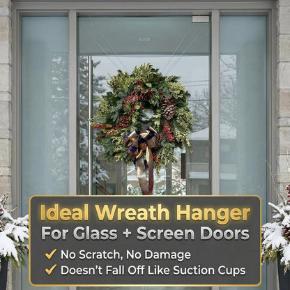 Zip 'n Hang Wreath Hanger for Front Door – Damage Free Adjustable Door Wreath Hanger for Glass, Screen & Standard Doors, Christmas Wreath & Decor Hook (White - 1 Pack)