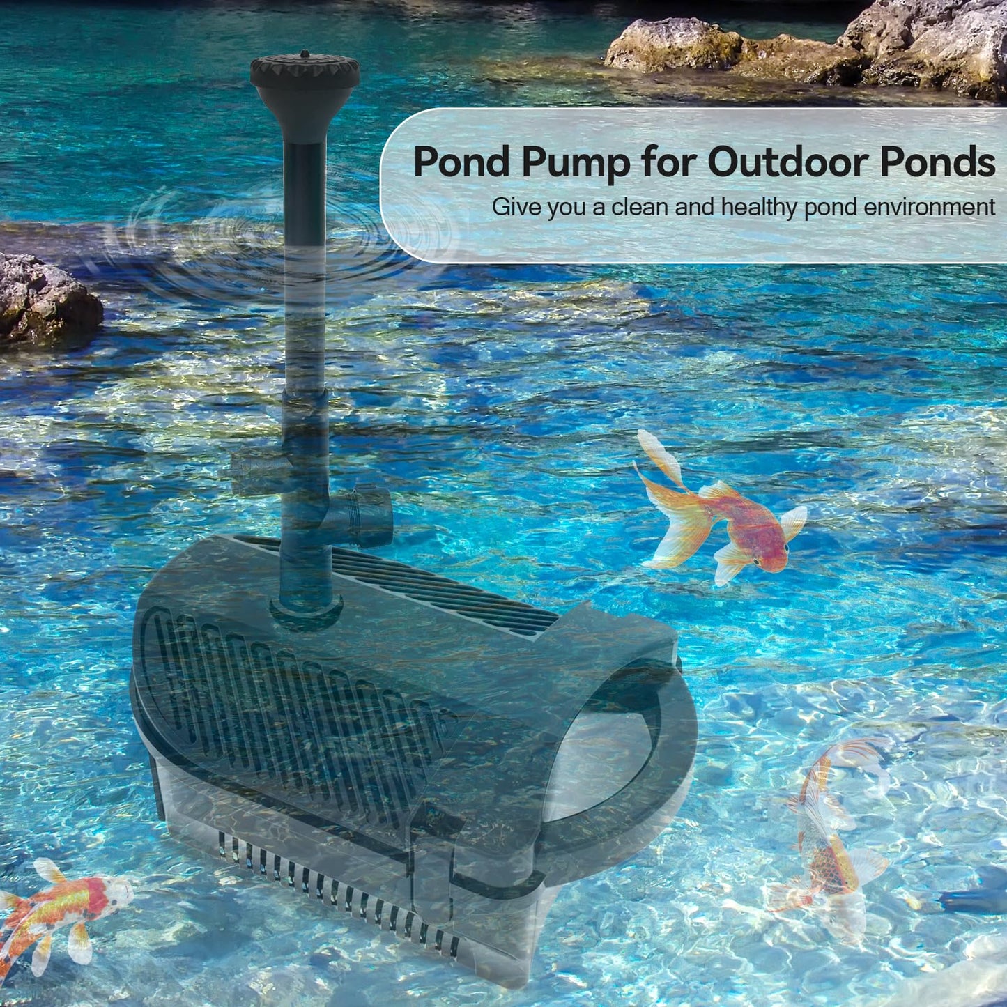 KioGro 1320GPH/100W Large Water Fountain Pump, Pond Pump Fountain Kits for Outdoor, Pond Equipment with 3 Nozzle Options, Adjustable Water Flow, IPX8 waterproof, Black