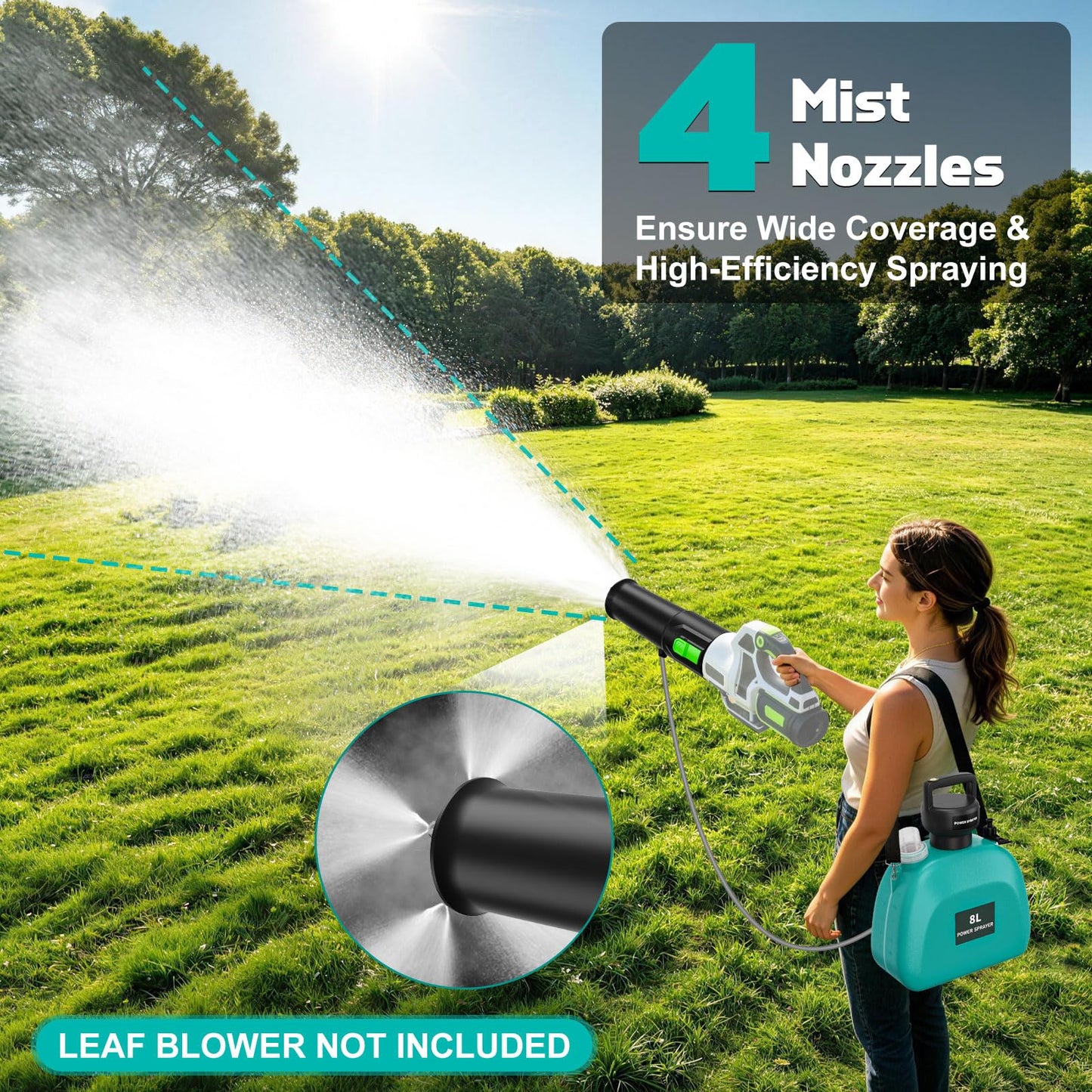 Battery Powered Sprayer Compatible For EGO Leaf Blower 530 575 580 615 650 765 670 Models(NO Blower), 2.1Gal Electric Mist Sprayer With Blower Nozzle, UP 32FT Spray Distance For Large Garden Lawn Yard