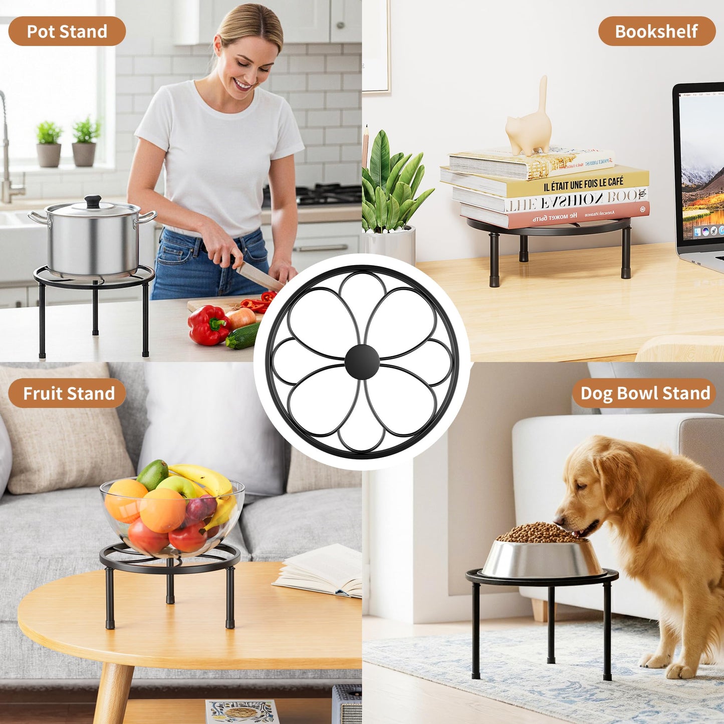NQW 5 Pack Metal Plant Stands,Heavy Duty Potted Holder for Flower Pot,Indoor Outdoor Metal Rustproof Iron Garden Container Round Supports Flower Rack for Planter(BlackFlower)