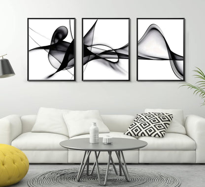 YCXDMJ 3 Panels Black White Abstract Canvas Wall Art Fluid Line Movement Prints Posters and Paintings Modern Pictures Wall Decor for Living Room Bedroom Office Decoration Unframed