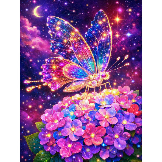 IOHEFY Colorful Butterfly Flower Diamond Painting 12 x 16 Inch Full Drill Acrylic Diamond Art DIY Crystal Rhinestone Fantasy Night Sky Artwork Nano Pearlescent Canvas Wall Decor Gift