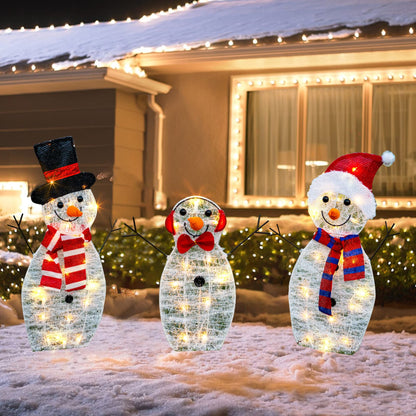 HOURLEEY Christmas Decoration 60 L Lighted Snowman Family Outdoor, 3-Piece Waterproof Plug in 2D Snowman for Yard Patio Lawn Garden Party Decor 29X12.2Inch-Large (Warm White)