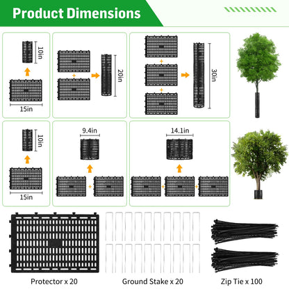 20PCS Plant and Tree Guard Protector, Tree Trunk Protector Around Trunk Bark, Saplings, and Vines, Expandable Mesh Tree Bark Protector 15 Inches Tall, Protect from Trimmers, Mowers, and Animals