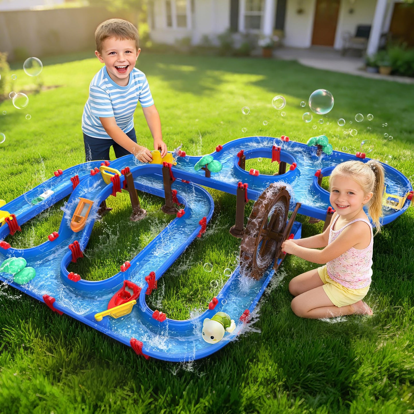 TERRAMUS 2-Tier Water Table Toys with Watermill for Kids, Upgraded Large 115PCS Water Park Playset, Summer Toys DIY Waterways for Backyard Beach Pool Lawn,Outdoor Toy for 3-5 4-8, Gifts for Boys Girls