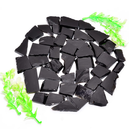 Natural Black Tourmaline Raw Slice Gemstone - Healing Crystals for DIY Jewelry Making -Loose Natural Cabochon -Perfect for Crafting Unique Jewelry Designs (5 pcs, 25-35 mm)