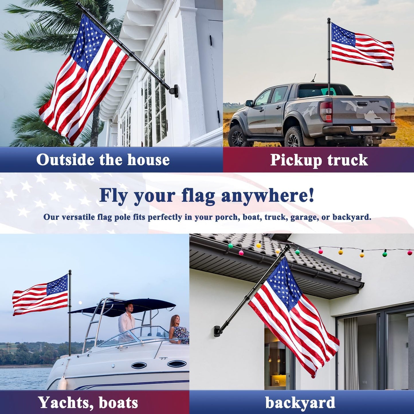 PHITRIC 5FT Flag Pole Kit with 3x5 American Flag for House Outside, Stainless Steel Rustproof Flagpole Holder for 3x5 Sports Fan Outdoor Flags for Outside House (Black)
