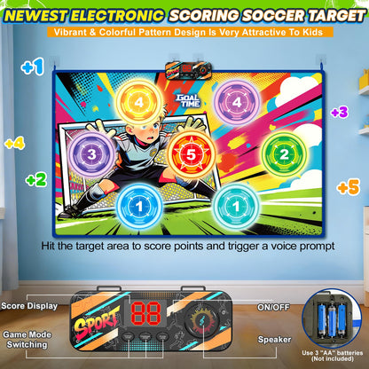 Electronic Scoring Soccer Toy Game Set for Kids with 5 Training Disc&2 Soft Balls,Indoor Outdoor Soccer Target Game Real-time Scoring 3 Modes Birthday Gifts for 3 4 5 6 7 8 9 10+ Years Old Boys Girls