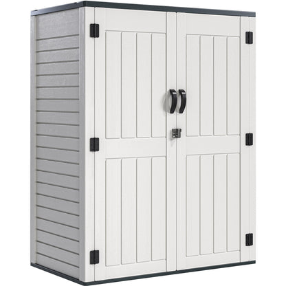 YITAHOME 59 Cuft Outdoor Tall Storage Shed, Waterproof Vertical Resin Shed for Garden, Garage, Patio, Lockable Tool Storage, No Shelves Included, Light Gray