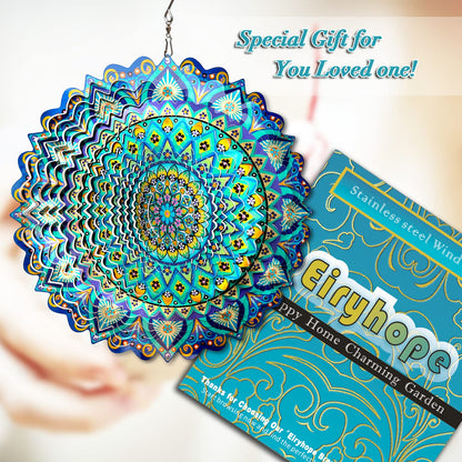 Eiryhope Wind Spinner Mandala Peacock - 12In Laser Cut Stainless Steel Wind Spinners Outdoor, 3D Kinetic Hanging Sculpture, Rustproof Metal Garden Decor Yard Art, Unique Gift for Women, Men, Holidays