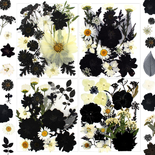 LUCISKY 90Pcs Black Pressed Dried Flowers for Resin Molds, Real Natural Bulk Dry Floral Leave for DIY Art Crafts, Epoxy Jewelry, Candle, Soap Making, Nails Decors