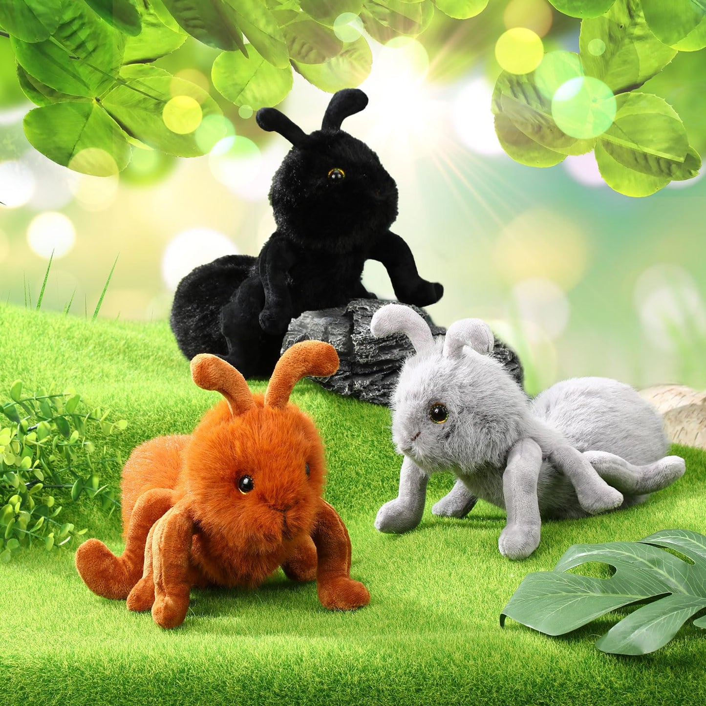 Shappy 3 PCS Plush Ant Set 10'' Soft Stuffed Ant Toys for Kids - Perfect for Hugging, Playtime, and Gifts - Durable, Washable, and Realistic for Birthdays and Holidays(Brown, Black, Gray)