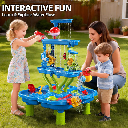 Guminnara 4 -Tier Kids Water Play Table for Toddlers 18M+ 3-5 4-8 Years, Sand and Water Table with Activity Play Set, Water & Sand Sensory Play Table Summer Beach Outdoor Indoor Toys for Birthday