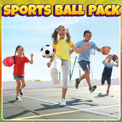 Sports Balls for Kids & Toddlers - (Pack of 4) 5-inch Sports Set Includes Football, Small Size Soccer, Basketball, and Playground Balls, Fun Indoors & Outdoor Toys (Hand Pump Included)