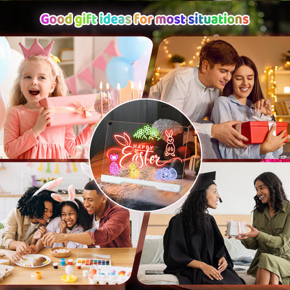 LED Drawing Board,16 Inch Rechargeable Light Up Writing Pad, 7 Colors & 4 Lighting Modes Neon Art Dry Erase Glow Up Doodle Pad,7 Markers & Tracing Book Art Gifts for Kids Ages 4 5 6 7 8 9 10 11 12