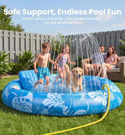 Pool Inflatable Tanning Pool Lounger Float with Sprinkler, 72"x65" Round Pool Float Adults with Pillow XL Cup Holder Handle Blow Up Tanning Bed for Summer Sunbathing Water Lounge Party Gifts, Blue