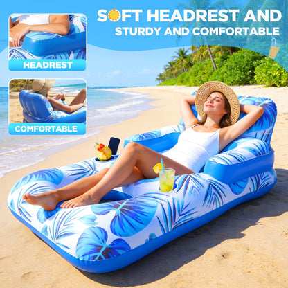 Shinepool Pool Floats Adult, 65" Thicken PVC Inflatable Pool Chair Lounger Rafts with Cup & Phone Holder & Headrest Backrest Footrest, Comfort Pool Floaties for Adults Lake Beach Party Outdoor (1PC)