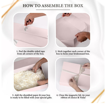 iPassion Gift Box Set - Bridesmaids Gifts for Wedding (5 Pack - Blush Pink), All Occasions, Bridesmaid Proposal, Magnetic Boxes With Lids, Big Set For Bridal, 13.5 x 9 x 4.5 inches, Pink GiftBox