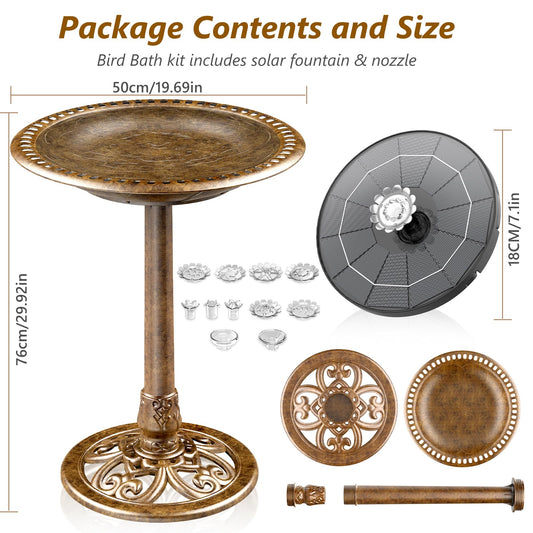 AISITIN 28 Inch Bird Bath with 3.5W Solar Fountain for Outside, Antique Copper Polyresin Pedestal Bird Baths for Outdoor Garden Courtyard Decor, Weather-Resistant Birdbaths with 20" Bowl & 8 Nozzles